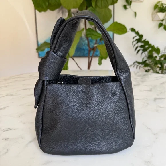 Quince Italian Leather Mini Bow Mini Shoulder Bag Pebbled Crossbody Gold Chain - Picture 2 of 14